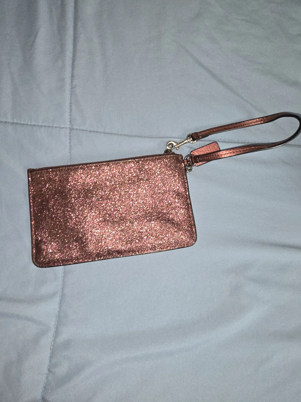 Coach Rose Gold Glitter Wristlet Pouch